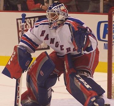 Henrik Lundqvist of the New York Rangers wearing his pinstrip pads News  Photo - Getty Images